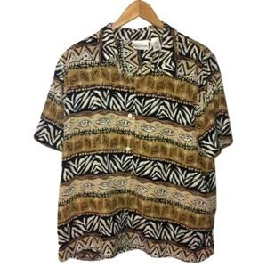 Alfred Dunner Tribal Animal Print Short Sleeve Button Down Shirt Zebra Womens 18